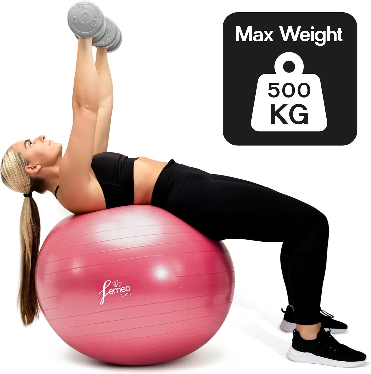 Femeo® Premium Yoga Ball & 100 Page Exercise Book | Stability, Pregnancy Pilates & Birthing | Over 50 Workout Exercises | Anti Burst