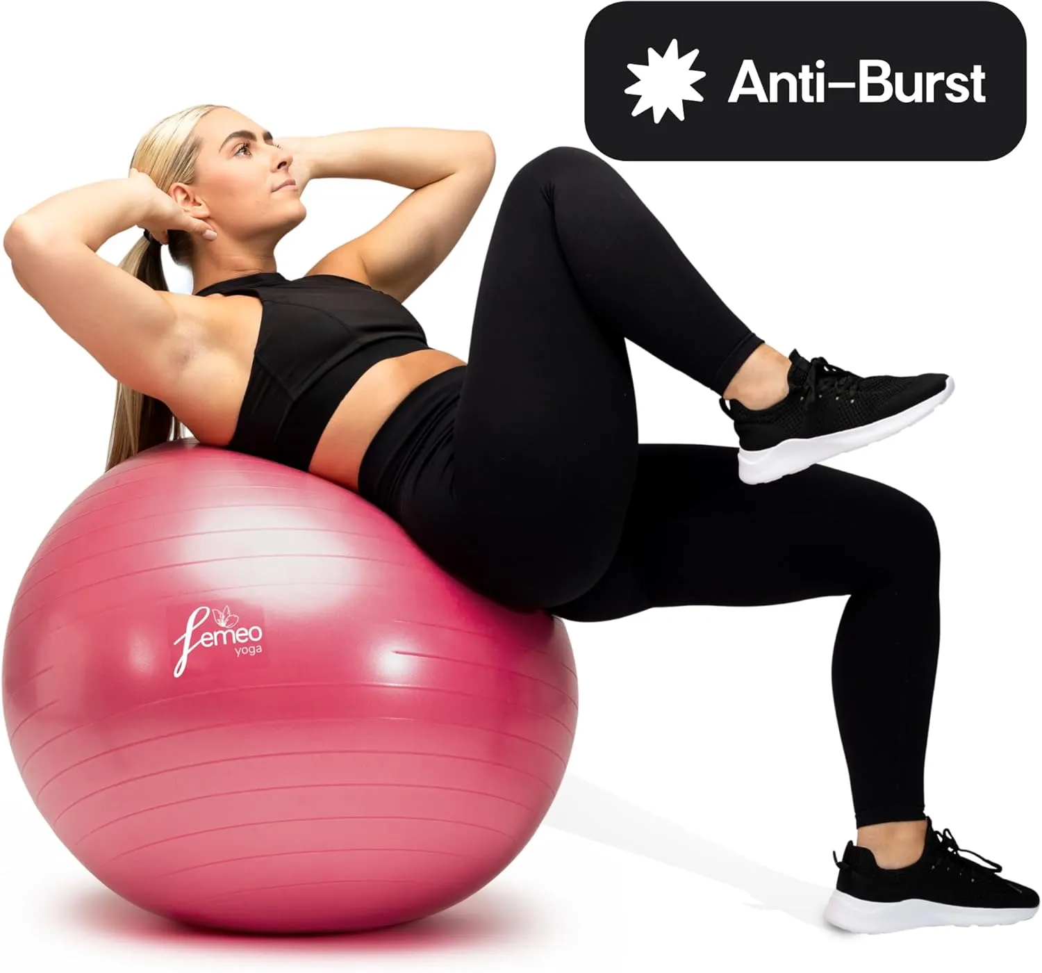 Femeo® Premium Yoga Ball & 100 Page Exercise Book | Stability, Pregnancy Pilates & Birthing | Over 50 Workout Exercises | Anti Burst