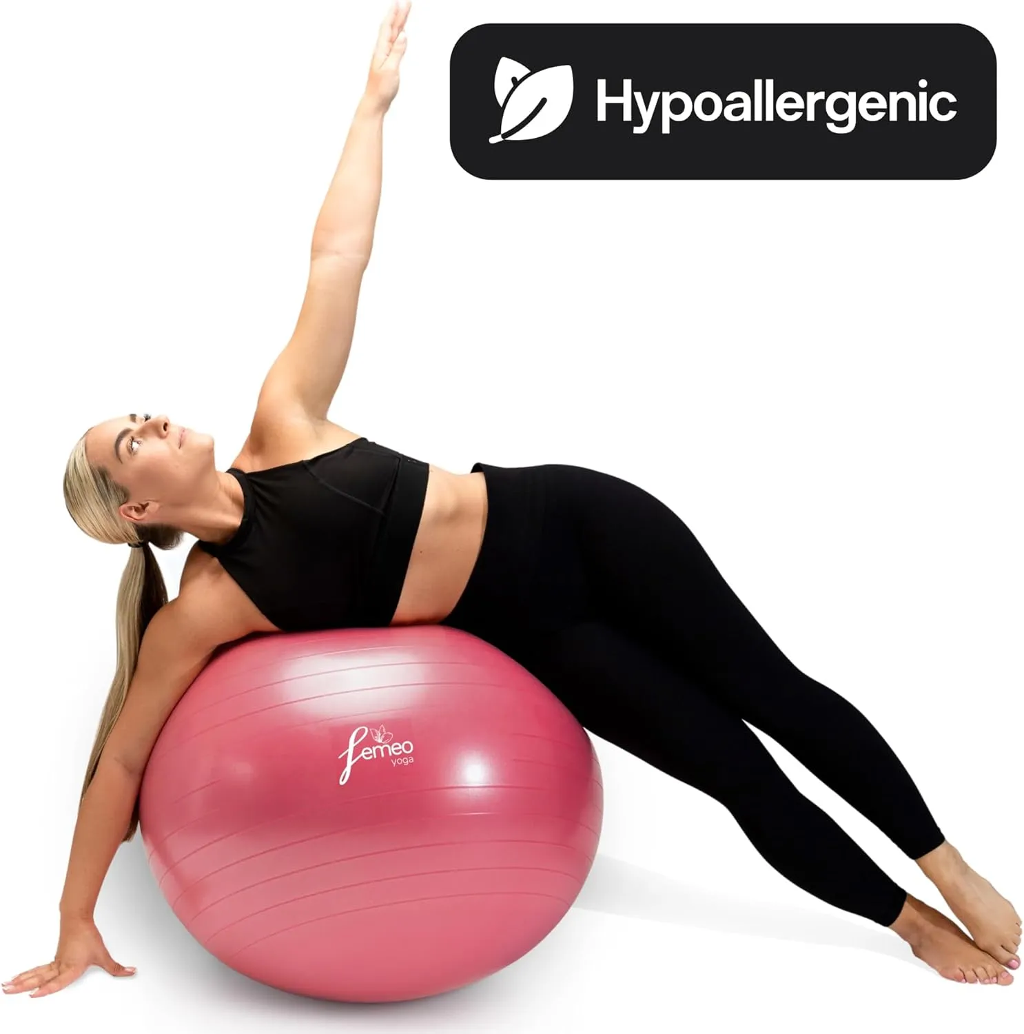 Femeo® Premium Yoga Ball & 100 Page Exercise Book | Stability, Pregnancy Pilates & Birthing | Over 50 Workout Exercises | Anti Burst