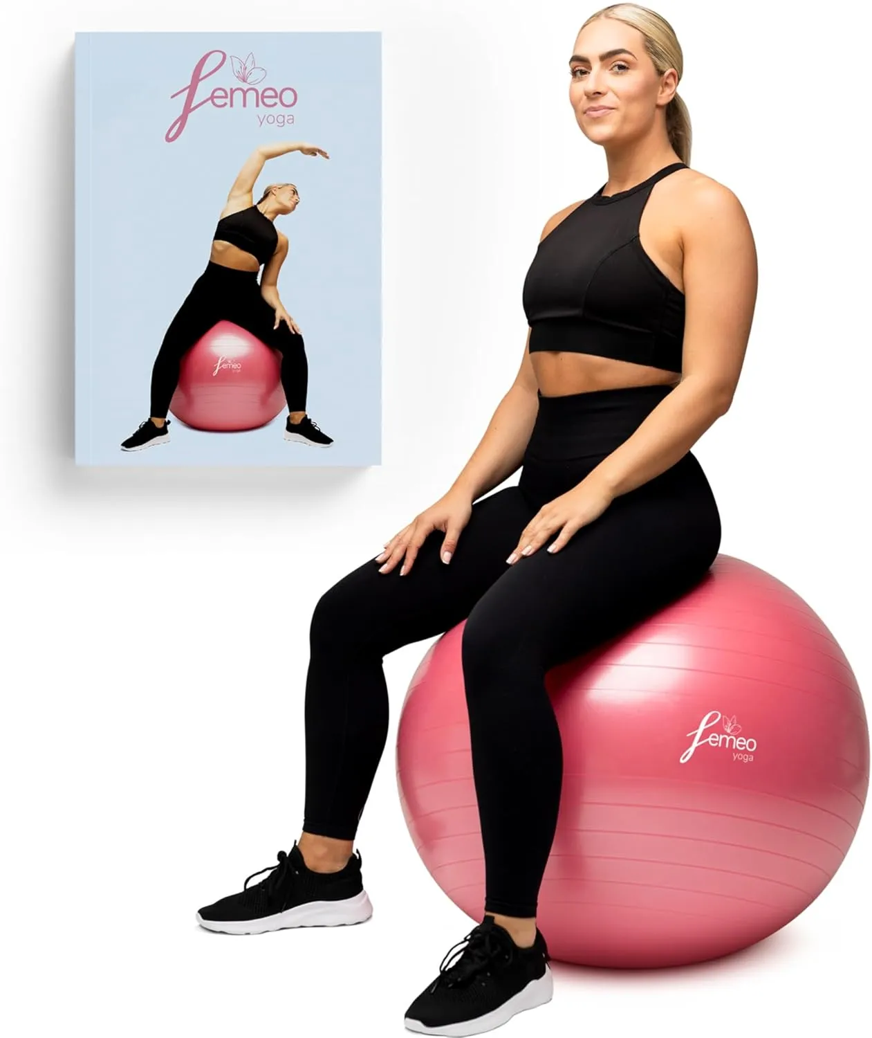 Femeo® Premium Yoga Ball & 100 Page Exercise Book | Stability, Pregnancy Pilates & Birthing | Over 50 Workout Exercises | Anti Burst