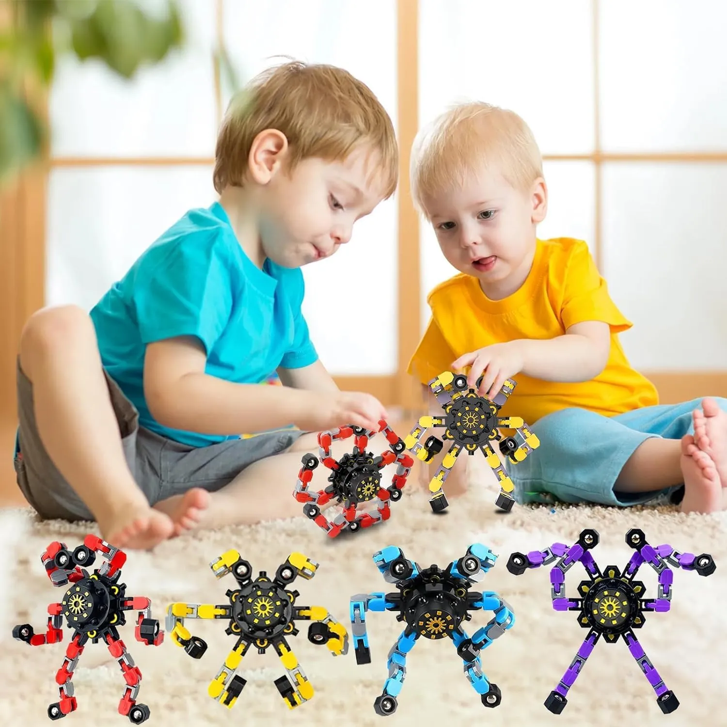 Fingertip Gyro Toy Fidget Mechanical DIY Transformable Fidget Spinners Fidget Toys Robot Creative Chain Gyro Toy for Goodie Bag Stuffers Party Favors Gift Prizes Novely Anxiety Toys (Multicolor100pcs)