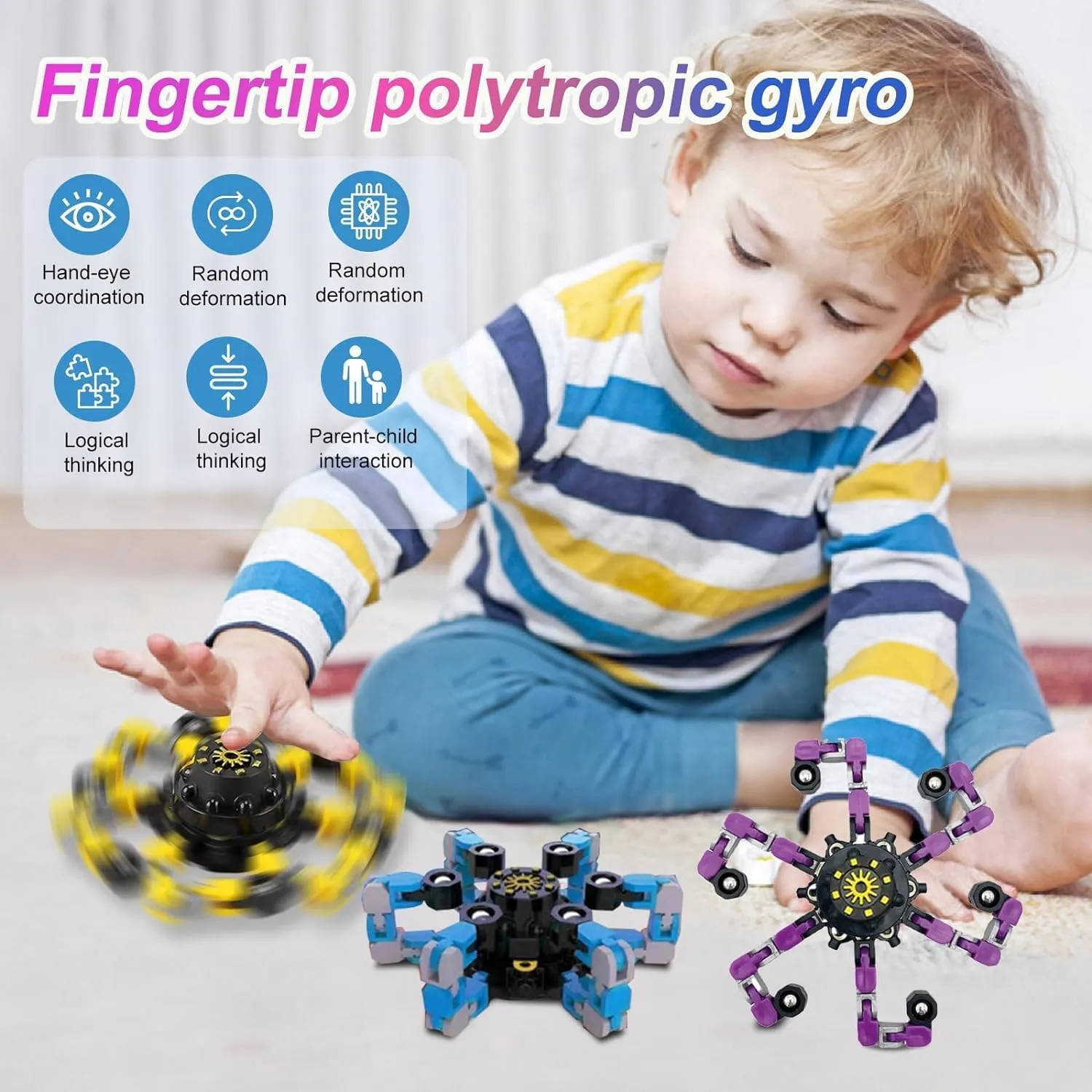 Fingertip Gyro Toy Fidget Mechanical DIY Transformable Fidget Spinners Fidget Toys Robot Creative Chain Gyro Toy for Goodie Bag Stuffers Party Favors Gift Prizes Novely Anxiety Toys (Multicolor100pcs)