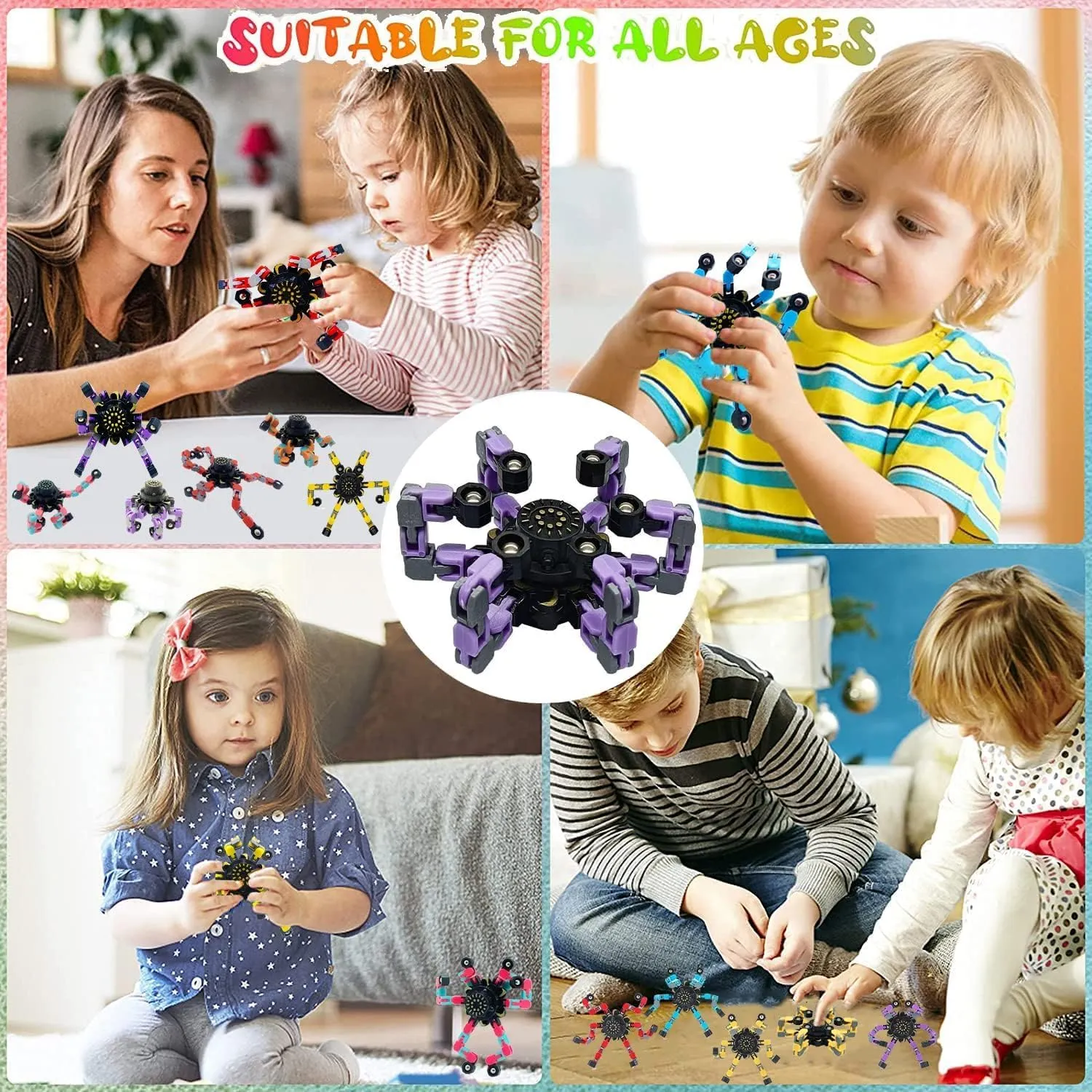 Fingertip Gyro Toy Fidget Mechanical DIY Transformable Fidget Spinners Fidget Toys Robot Creative Chain Gyro Toy for Goodie Bag Stuffers Party Favors Gift Prizes Novely Anxiety Toys (Multicolor100pcs)