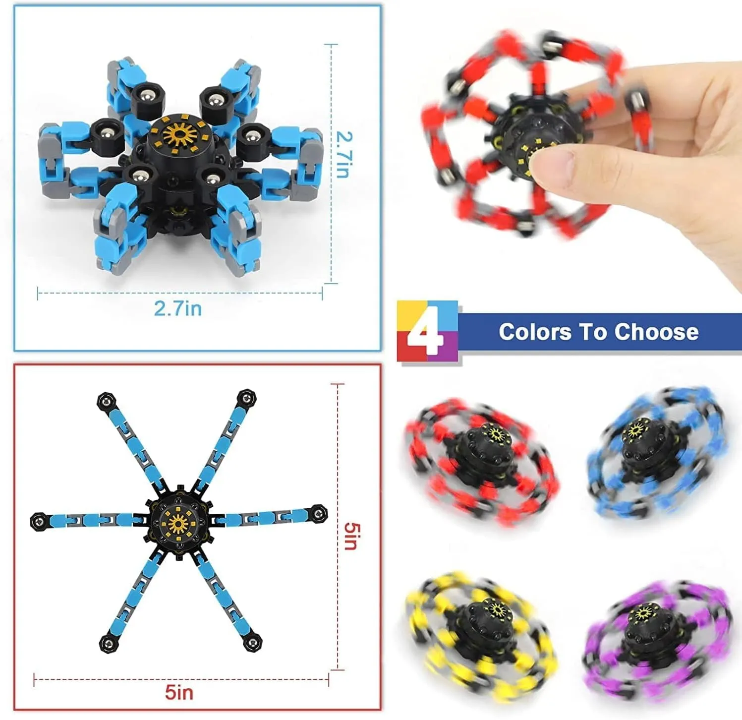 Fingertip Gyro Toy Fidget Mechanical DIY Transformable Fidget Spinners Fidget Toys Robot Creative Chain Gyro Toy for Goodie Bag Stuffers Party Favors Gift Prizes Novely Anxiety Toys (Multicolor100pcs)