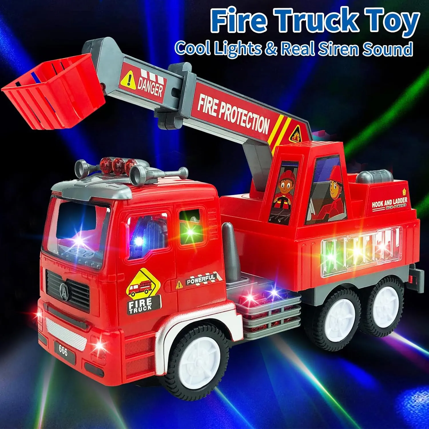 Fire Truck Car Toy for Toddler Kids Girls Boys 3  Birthday, Kids' Play Trucks with 4D Lights & Music- Automatic Bump Go Technology - Electric Universal Ladder Car