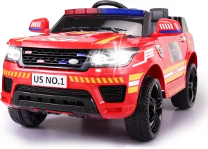 Fire Truck Ride On Car TOBBI Kids' Electric Vehicles 12V Fire Engine Giant Firetruck Toy Battery Powered Firefighter Fireman Ride On Toys for Toddlers w/Remote Control, Flashing Lights, Red