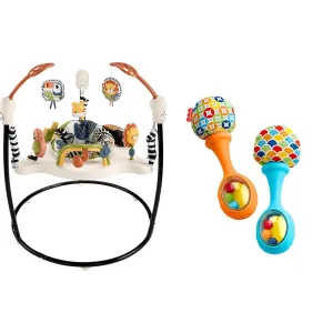 Fisher-Price Baby Bouncer Palm Paradise Jumperoo Activity Center & Newborn Toys Rattle 'n Rock Maracas, Set of 2 Soft Musical Instruments for Babies 3  Months, Blue Orange