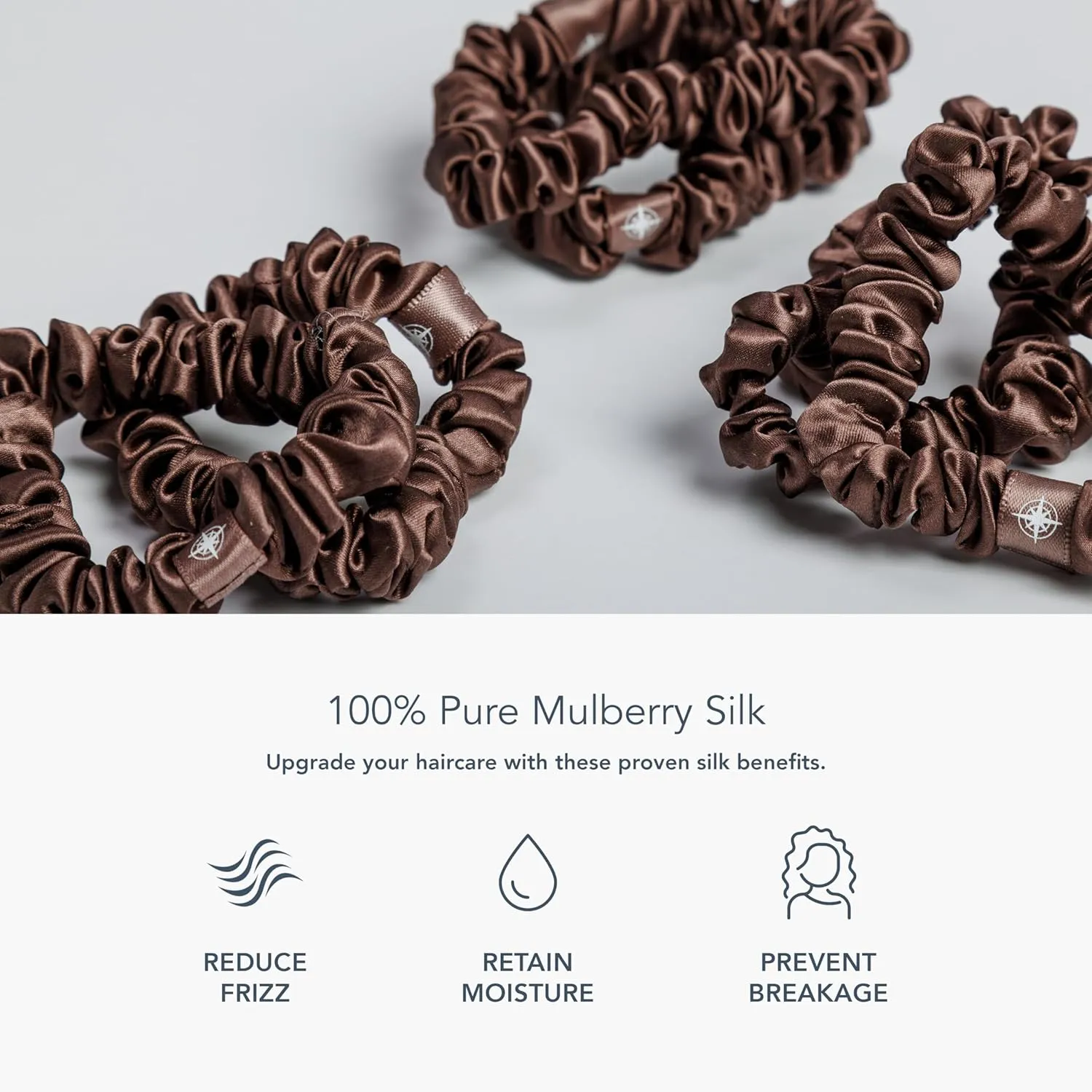 Fishers Finery 25 Momme Pure Mulberry Silk Skinny Scrunchies | Hair Tie Set for Thin Hair (Brown- 6 Pk)
