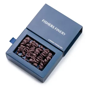 Fishers Finery 25 Momme Pure Mulberry Silk Skinny Scrunchies | Hair Tie Set for Thin Hair (Brown- 6 Pk)