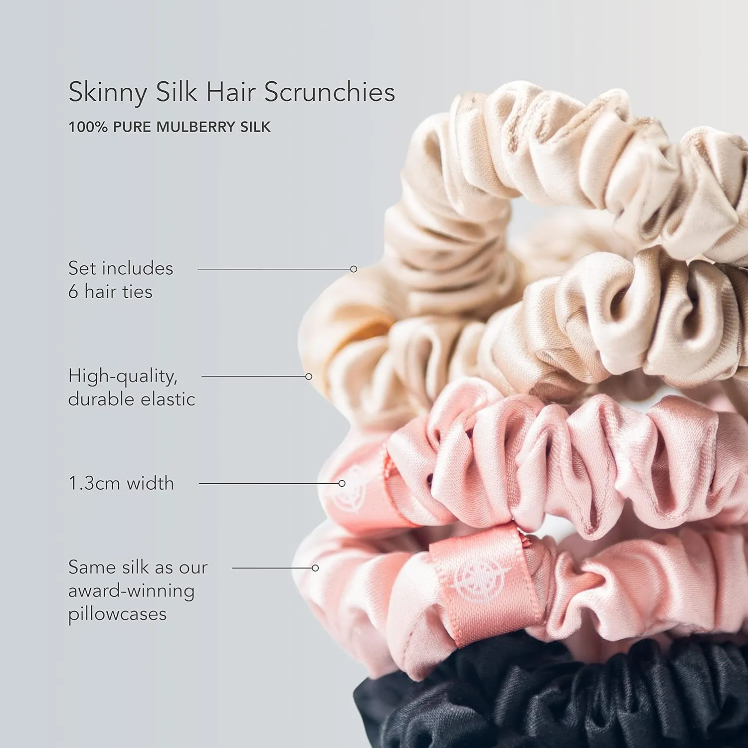 Fishers Finery 25 Momme Pure Mulberry Silk Skinny Scrunchies | Hair Tie Set for Thin Hair (Brown- 6 Pk)