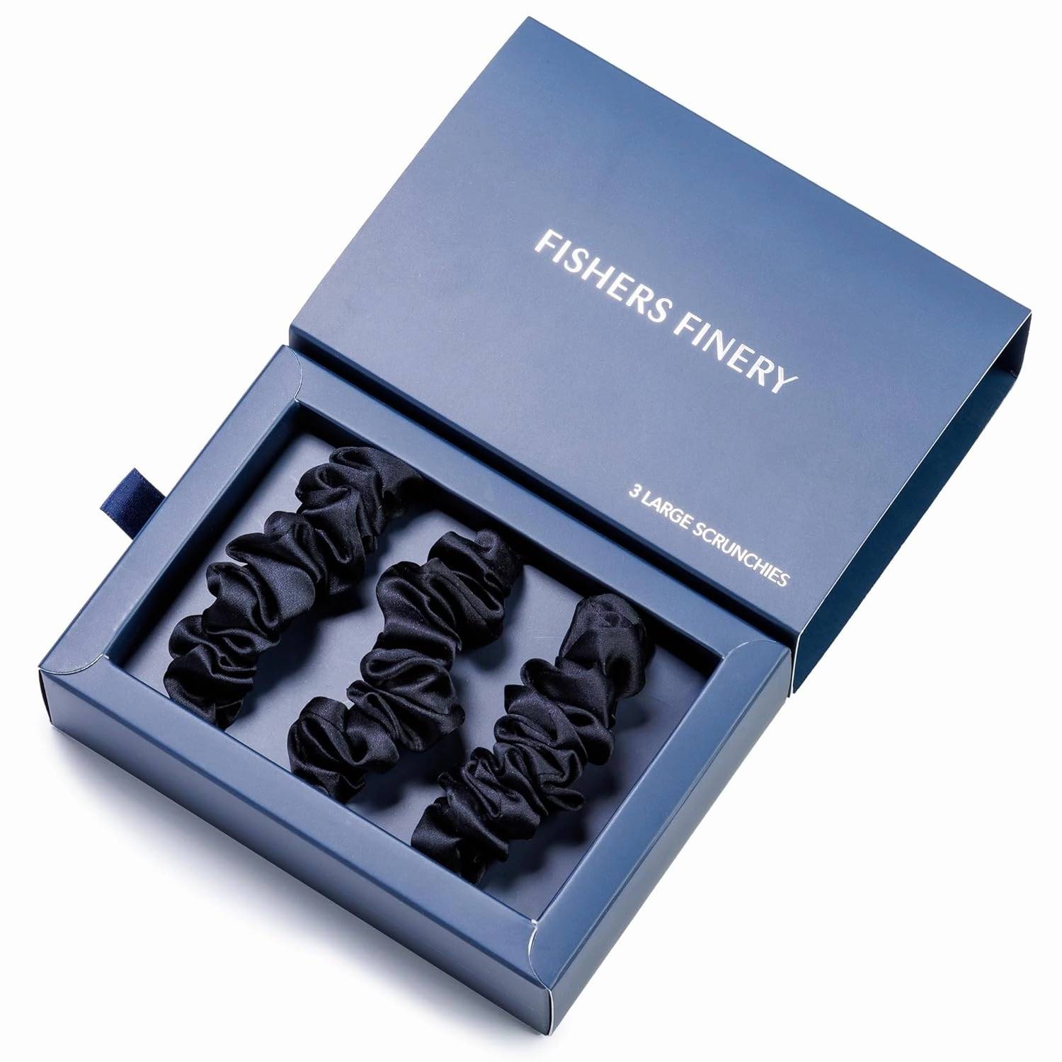 Fishers Finery 25 Momme 100% Pure Mulberry Silk Large Scrunchies, Hair Ties (Black, 3 Pk)