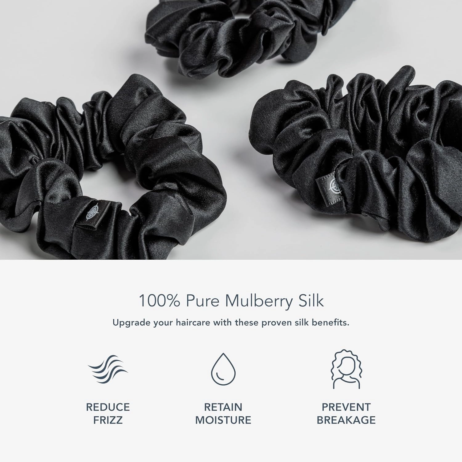 Fishers Finery 25 Momme 100% Pure Mulberry Silk Large Scrunchies, Hair Ties (Black, 3 Pk)