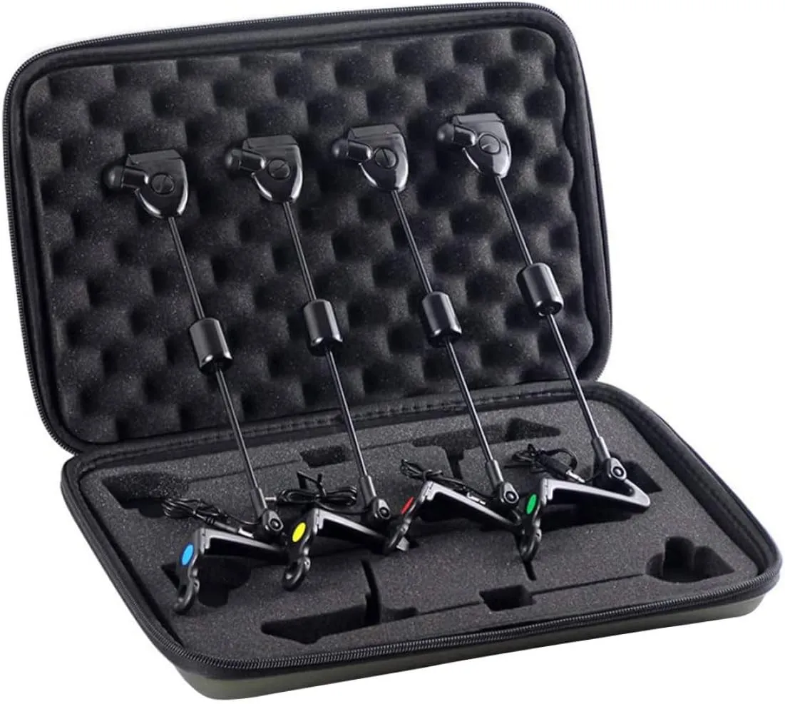 Fishing Alarm, 4Pcs Fishing Bite Alarm Led 4 Color Bite Indicator Portable Reusable with Zipper Storage Bag, Equipment