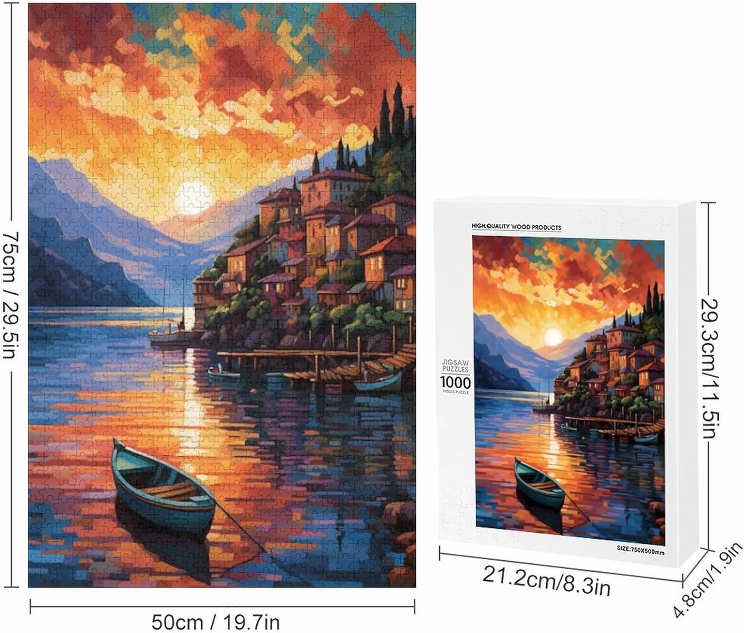 Fishing Village Jigsaw Puzzles Gifts Brain Challenging Puzzle for Game Night Family Friends 1000 Piece Puzzle for Adults and Kids Families Birthday Party Gift Toy