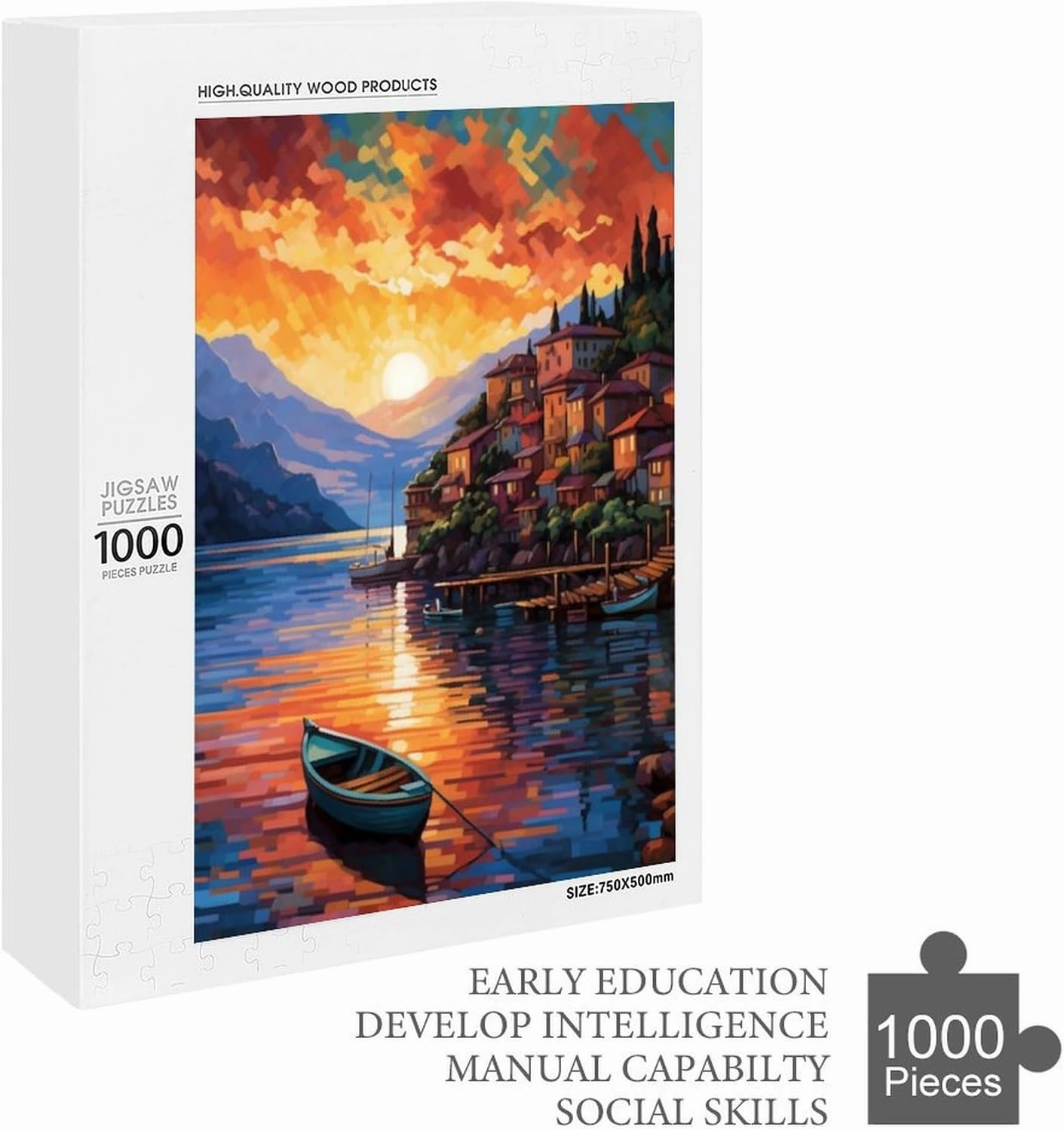 Fishing Village Jigsaw Puzzles Gifts Brain Challenging Puzzle for Game Night Family Friends 1000 Piece Puzzle for Adults and Kids Families Birthday Party Gift Toy