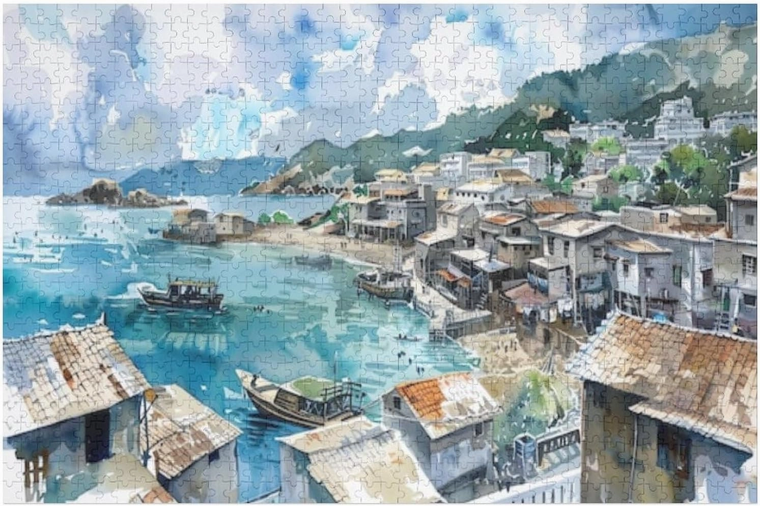 Fishing Village Unique Shaped Wooden Puzzle for Adults and Kids Birthday Gift Family Game 1000 Piece Jigsaw Puzzle for Adults Kids Great Gift for Family Friends