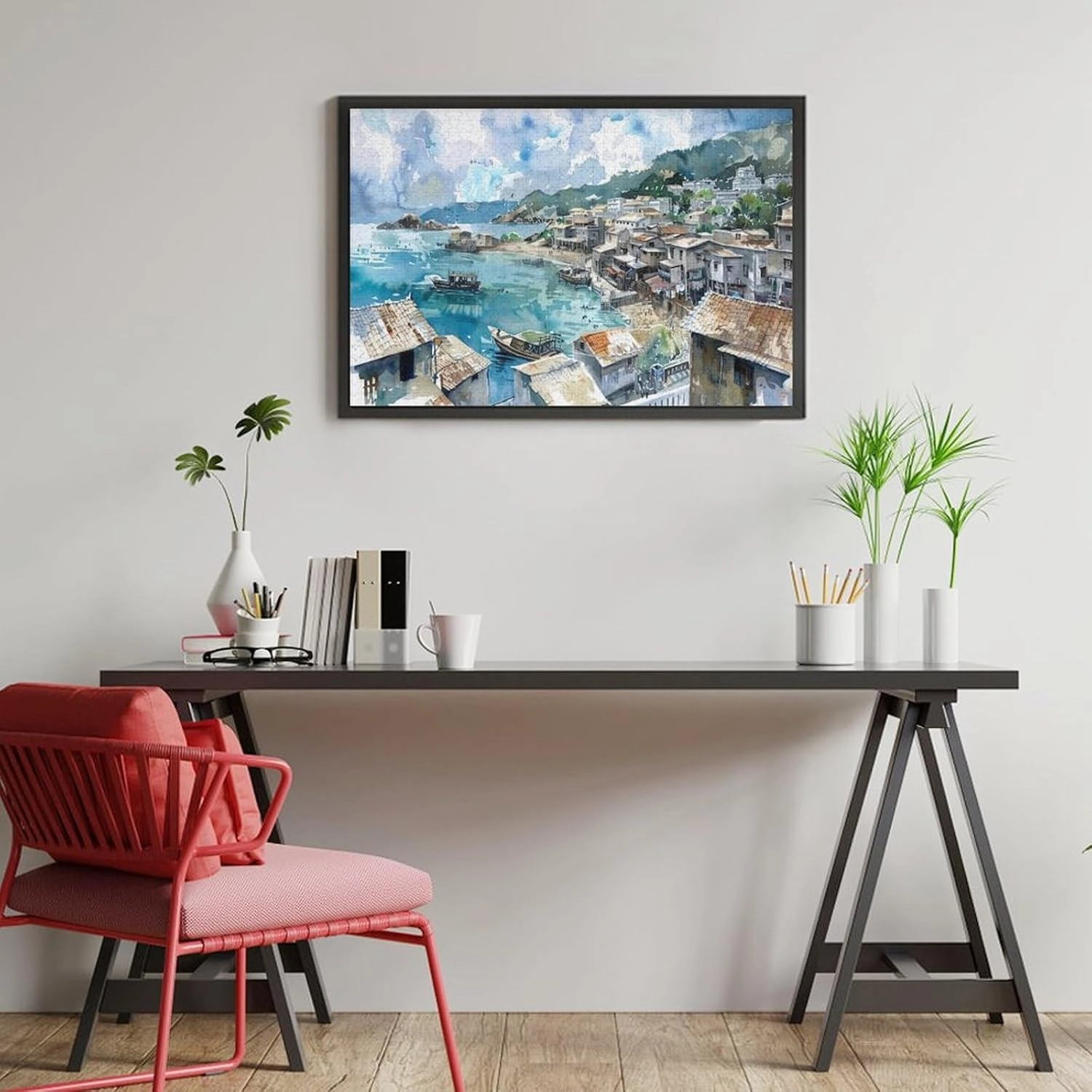 Fishing Village Unique Shaped Wooden Puzzle for Adults and Kids Birthday Gift Family Game 1000 Piece Jigsaw Puzzle for Adults Kids Great Gift for Family Friends