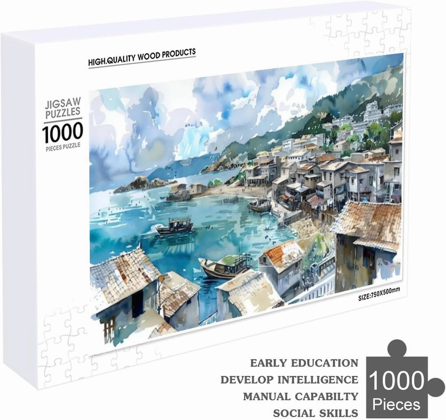 Fishing Village Unique Shaped Wooden Puzzle for Adults and Kids Birthday Gift Family Game 1000 Piece Jigsaw Puzzle for Adults Kids Great Gift for Family Friends