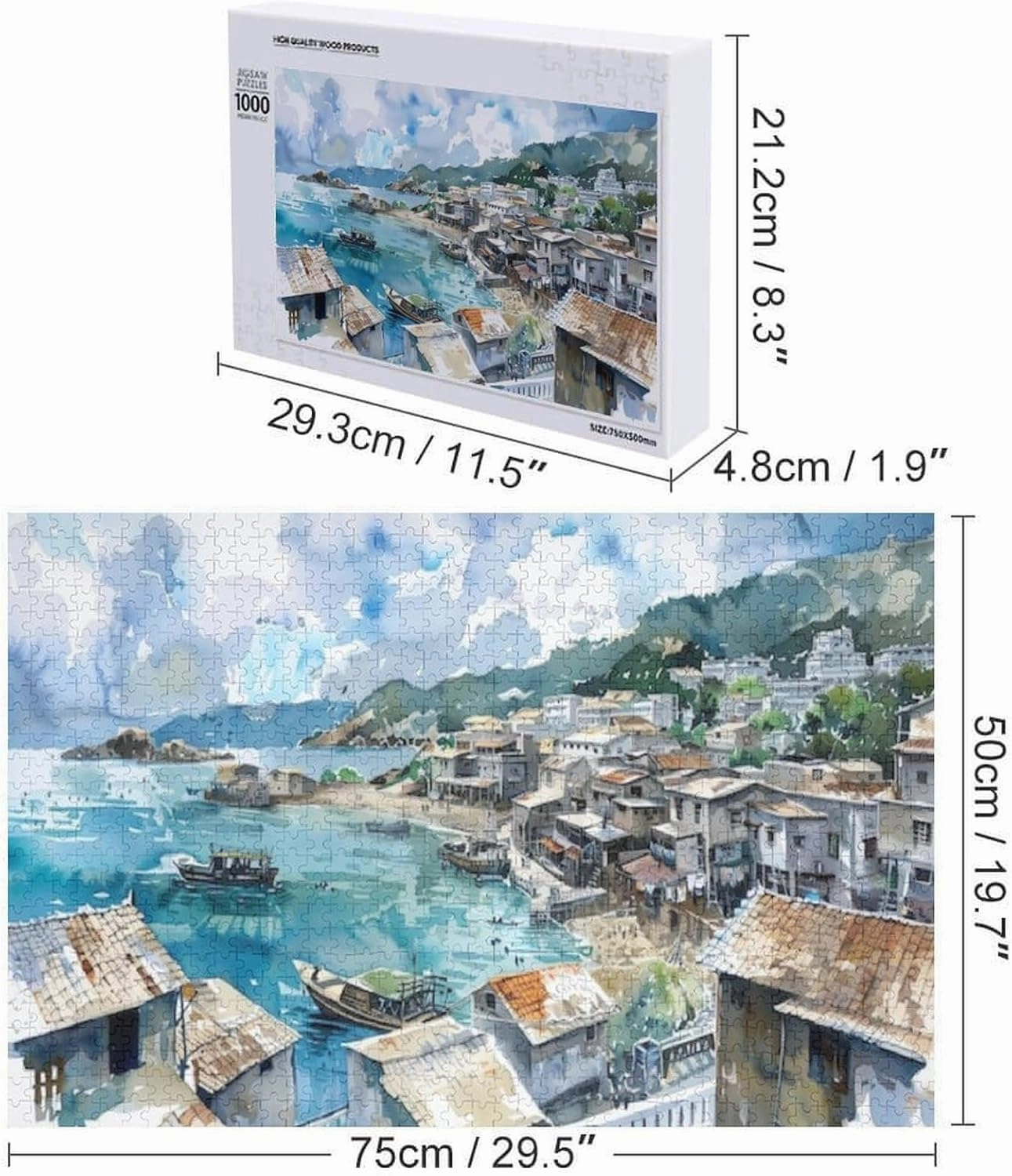 Fishing Village Unique Shaped Wooden Puzzle for Adults and Kids Birthday Gift Family Game 1000 Piece Jigsaw Puzzle for Adults Kids Great Gift for Family Friends