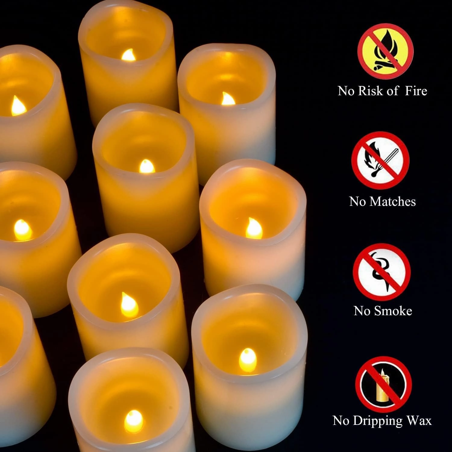 Flameless Candles Battery Operated Candles Set of 12 Ivory Real Wax Pillars Flickering Candles Ivory LED Flameless Candles with Remote and Timer Control (D: 3" x H: 4")