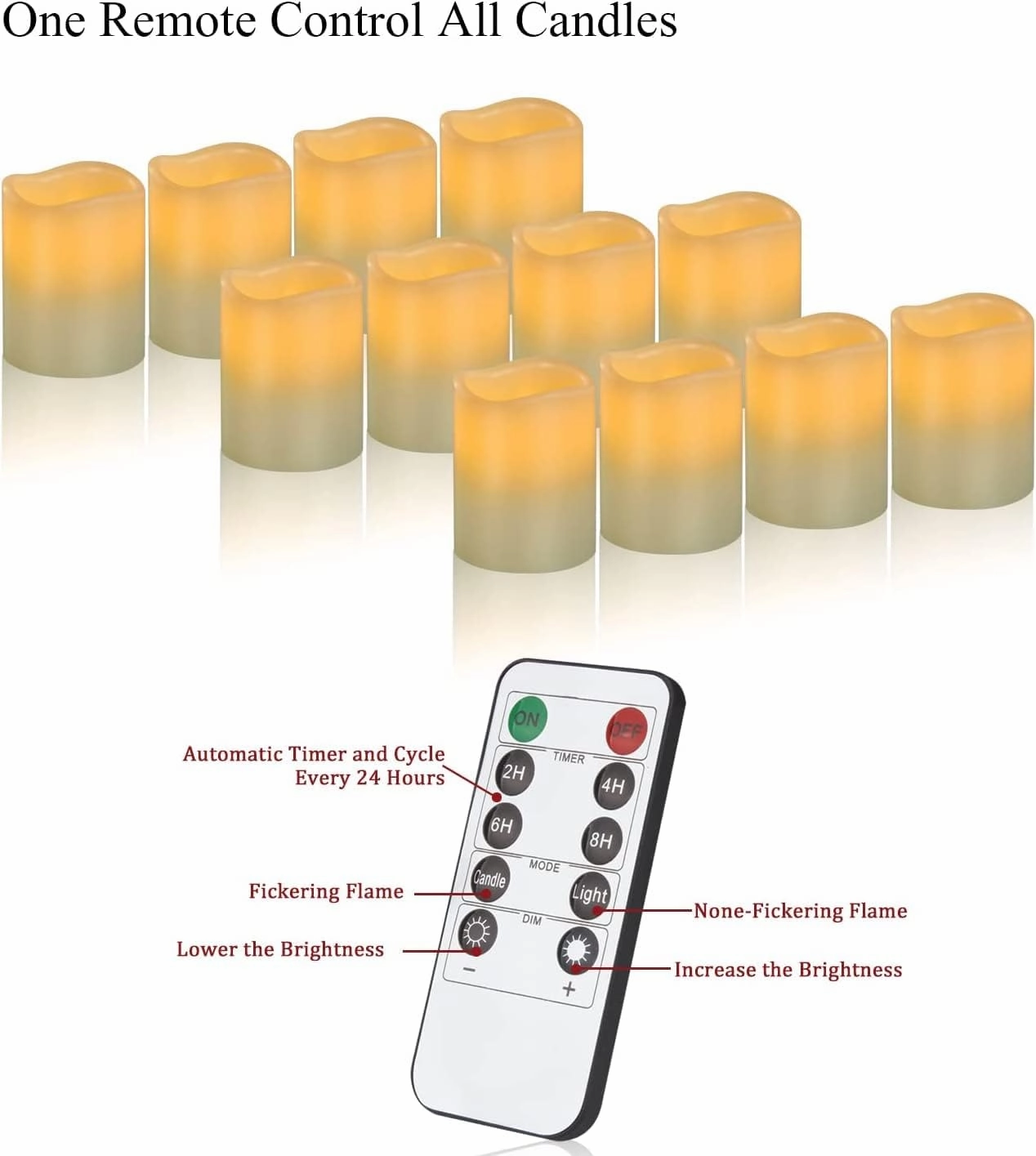 Flameless Candles Battery Operated Candles Set of 12 Ivory Real Wax Pillars Flickering Candles Ivory LED Flameless Candles with Remote and Timer Control (D: 3" x H: 4")