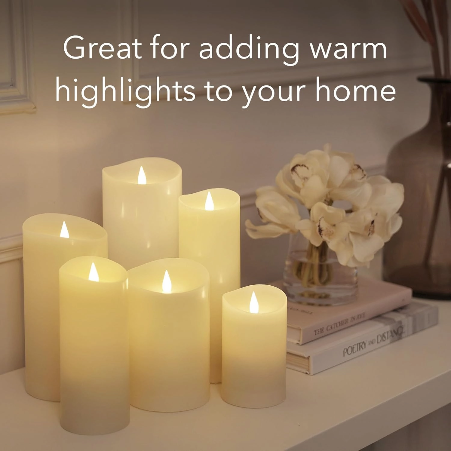 Flameless LED Candles with Remote Control, 3"x 5"Flickering 3D Moving Flame Battery Operated Candles in Real Wax Shell for Indoor Use, Home decor Ivory