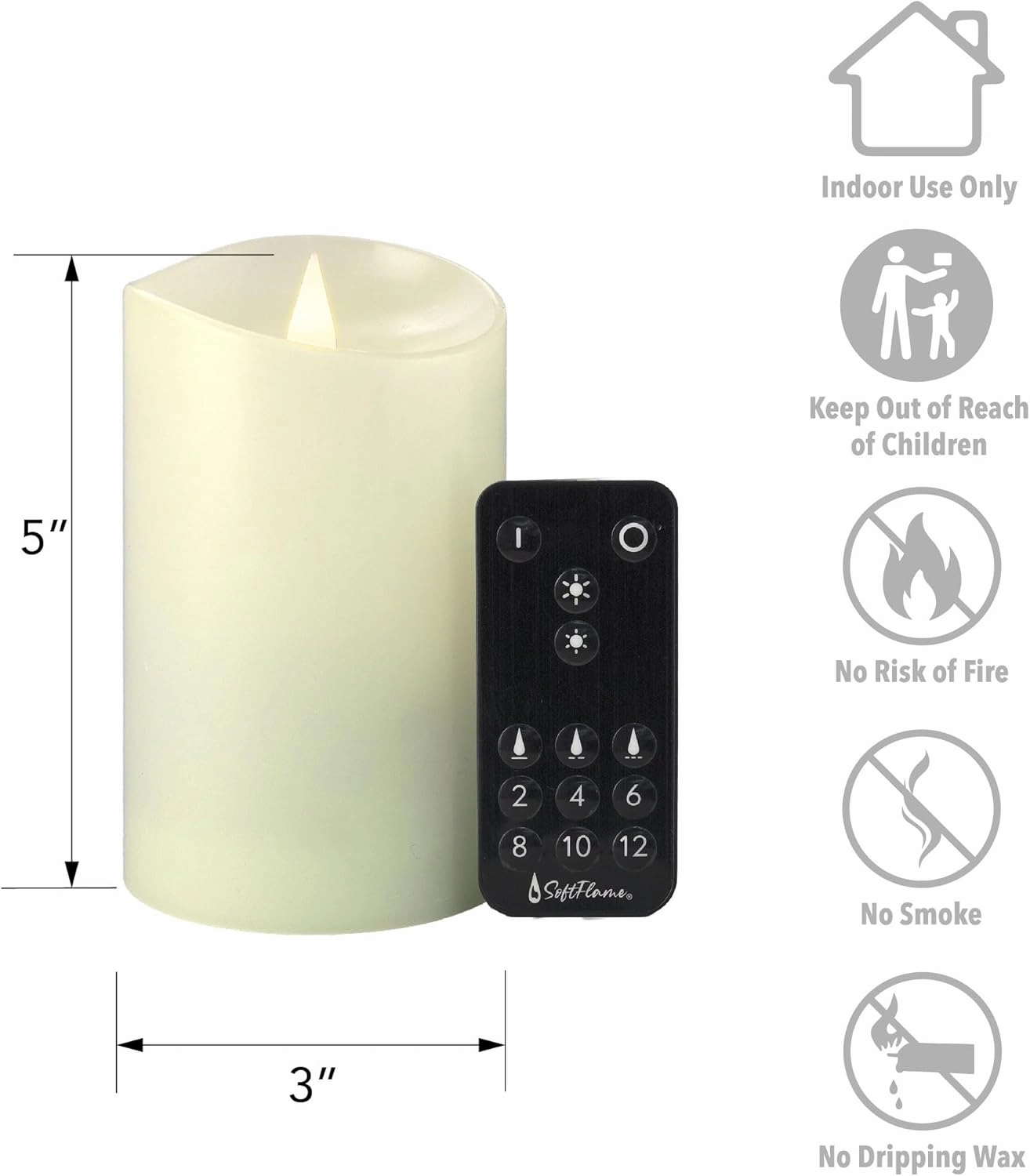 Flameless LED Candles with Remote Control, 3"x 5"Flickering 3D Moving Flame Battery Operated Candles in Real Wax Shell for Indoor Use, Home decor Ivory