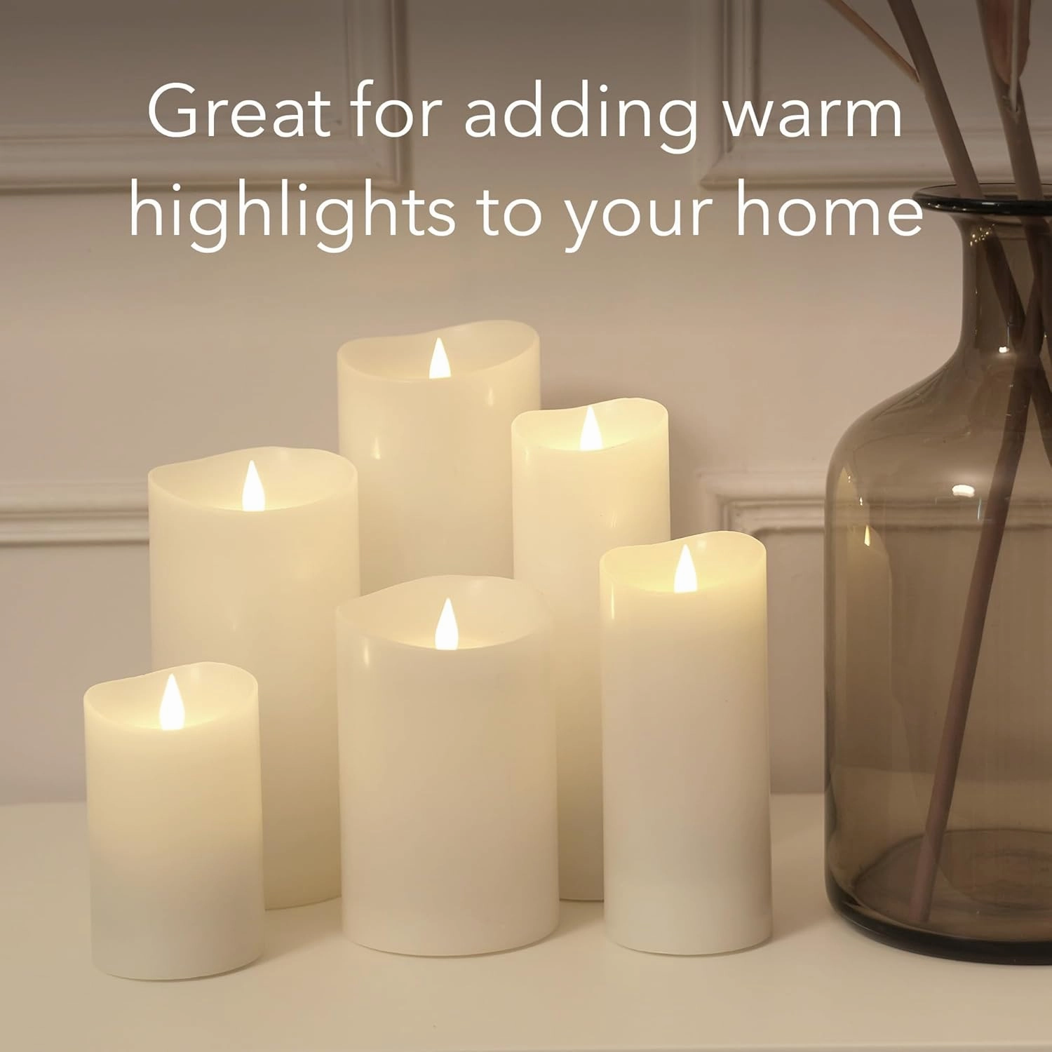 Flameless LED Candles with Remote Control, 3"x 5"Flickering 3D Moving Flame Battery Operated Candles in Real Wax Shell for Indoor Use, Home decor Ivory