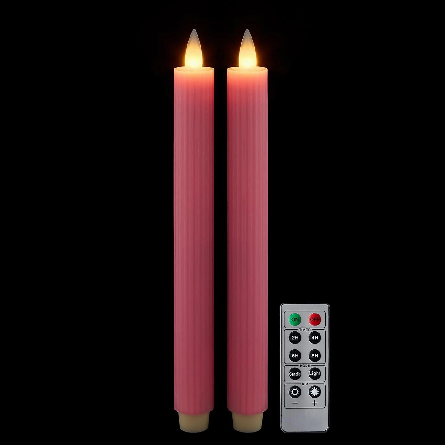Flameless Taper Candles Flickering with Remote and Timer, 3D Moving Flame Taper Candle Battery Operated to 400 Hours, 9 Inch Window Candle, (Pink-Vertical Stripes)
