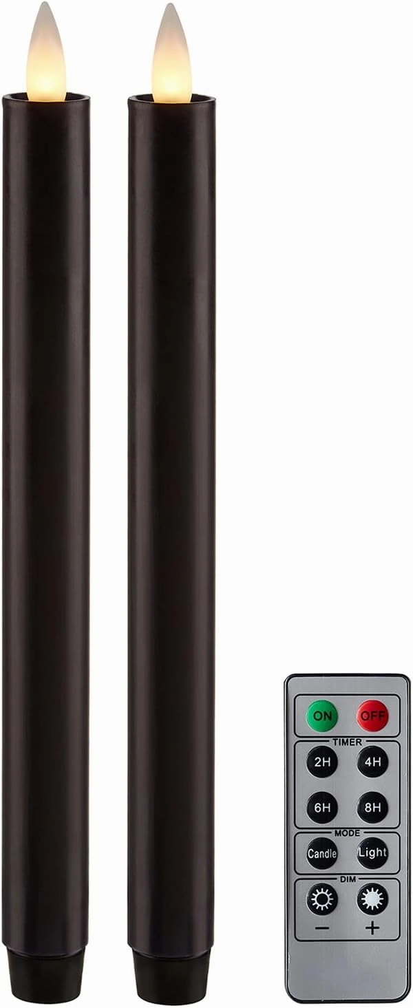 Flameless Taper Candles Flickering with Remote and Timer, 3D Moving Flame Taper Candle Battery Operated to 400 Hours, 9 Inch Window Candles, (Black)
