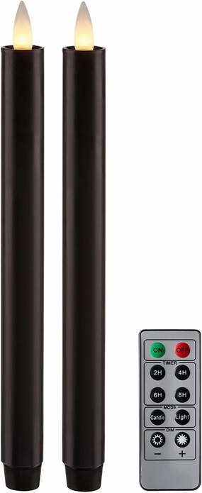 Flameless Taper Candles Flickering with Remote and Timer, 3D Moving Flame Taper Candle Battery Operated to 400 Hours, 9 Inch Window Candles, (Black)