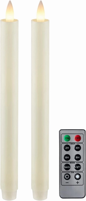 Flameless Taper Candles Flickering with Remote and Timer, 3D Moving Flame Taper Candle Battery Operated to 400 Hours, 9 Inch Window Candles, (Ivory)