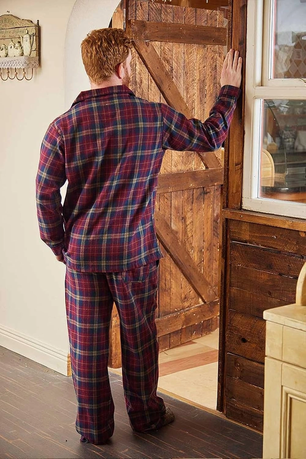 Flannel Pajamas Sleep Set for Men Flannel Cotton Top and Pant Pyjama Set