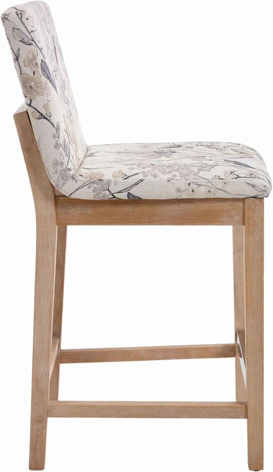 Floral Counter Height Bar Stools Set of 2 Fabric Upholstered Kitchen Island Stools with Solid Wood Legs 26" Mid Century Modern Rectangular Bar Stool for Patio/Balcony, Floral