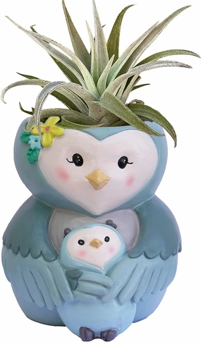 Flower Planters with Drainage Hole - Owl Mama Plant Pots 4 Inch Live Plants Stand Blue - Indoor Outdoor Small Flower Pot for Succulents, Cactus, Houseplants Stand Garden Home Office Kitchen Decor