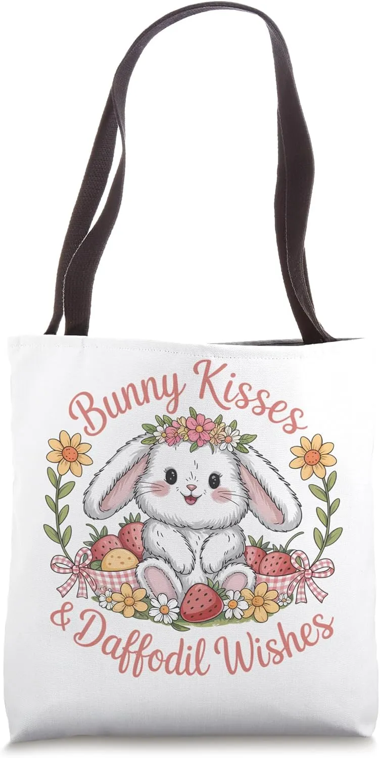 Fluffy Bunny Flowers "Bunny Kisses & Daffodil Wishes" Tote Bag