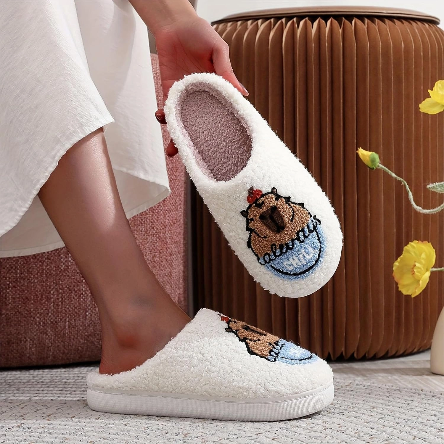Fluffy Slippers For Womens Mens Warm Cozy Plush Fuzzy Memory Foam Slippers Slip-on House Slippers Indoor Outdoor