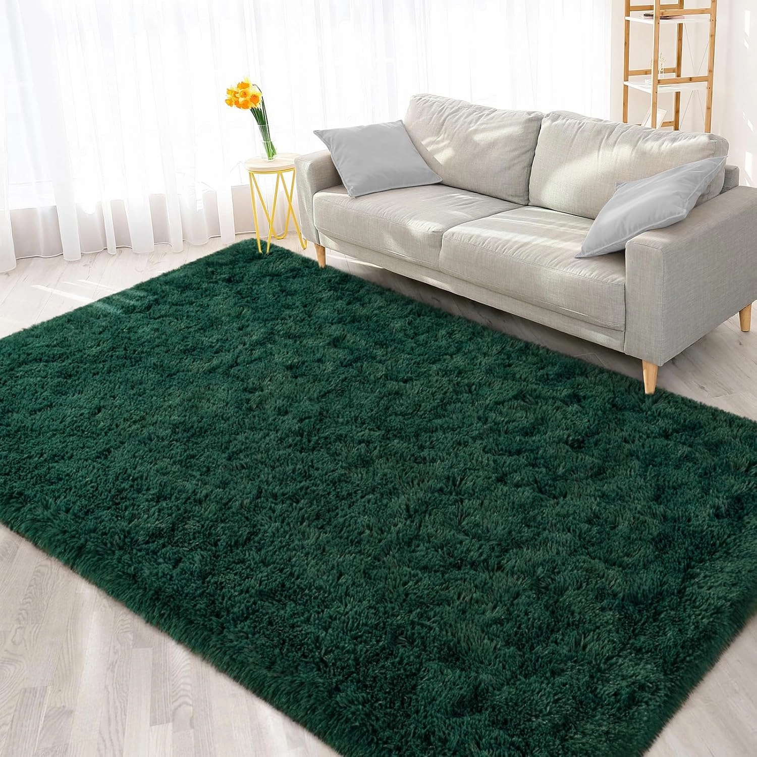 FlyDOIT Large Area Rugs for Living Room, 4x6 Feet Deep-Green Shaggy Rug Fluffy Throw Carpets, Ultra Soft Plush Modern Indoor Fuzzy Rugs for Bedroom Girls Kids Nursery Room Dorm Home Decor