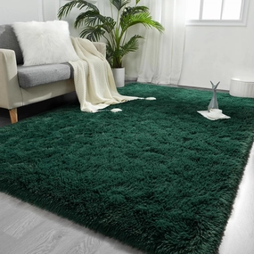 FlyDOIT Large Area Rugs for Living Room, 4x6 Feet Deep-Green Shaggy Rug Fluffy Throw Carpets, Ultra Soft Plush Modern Indoor Fuzzy Rugs for Bedroom Girls Kids Nursery Room Dorm Home Decor