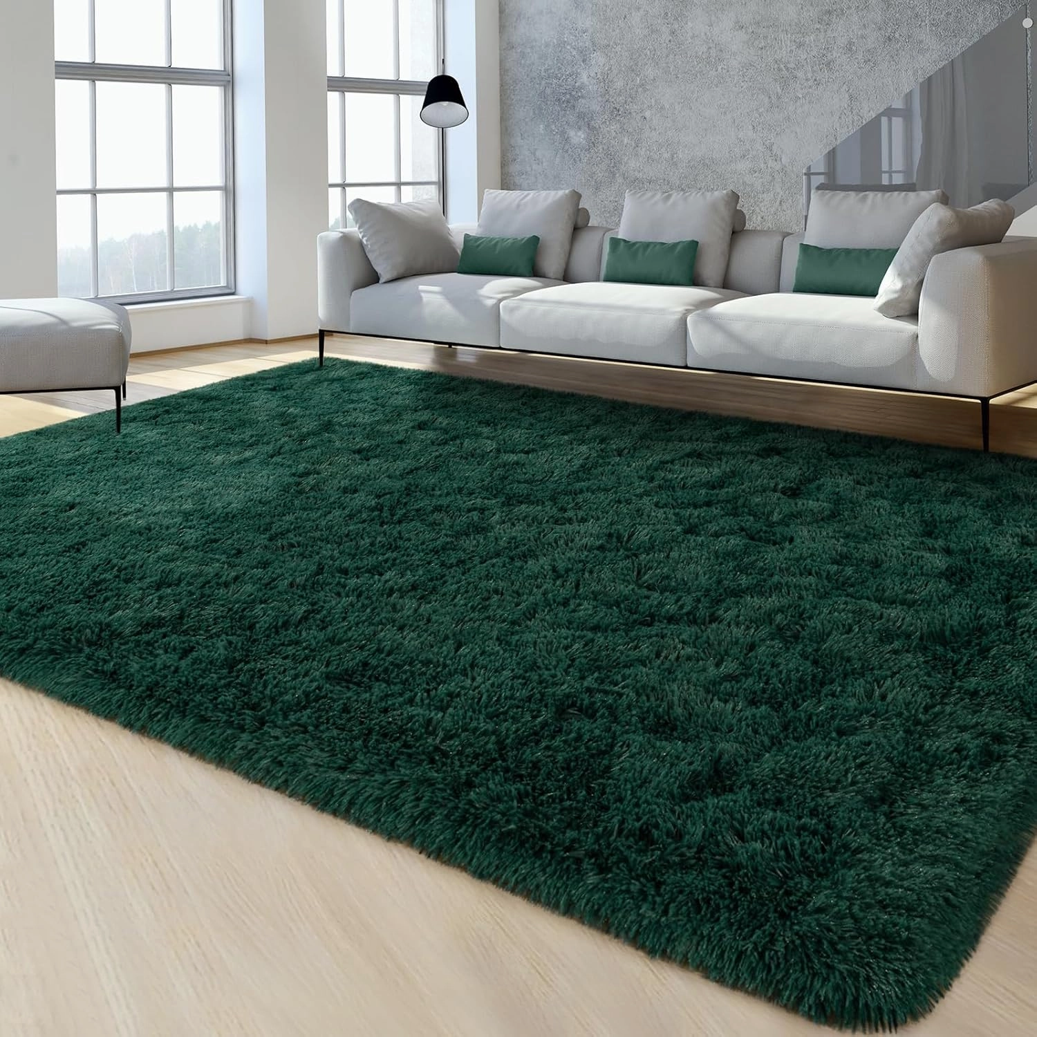 FlyDOIT Large Area Rugs for Living Room, 4x6 Feet Deep-Green Shaggy Rug Fluffy Throw Carpets, Ultra Soft Plush Modern Indoor Fuzzy Rugs for Bedroom Girls Kids Nursery Room Dorm Home Decor