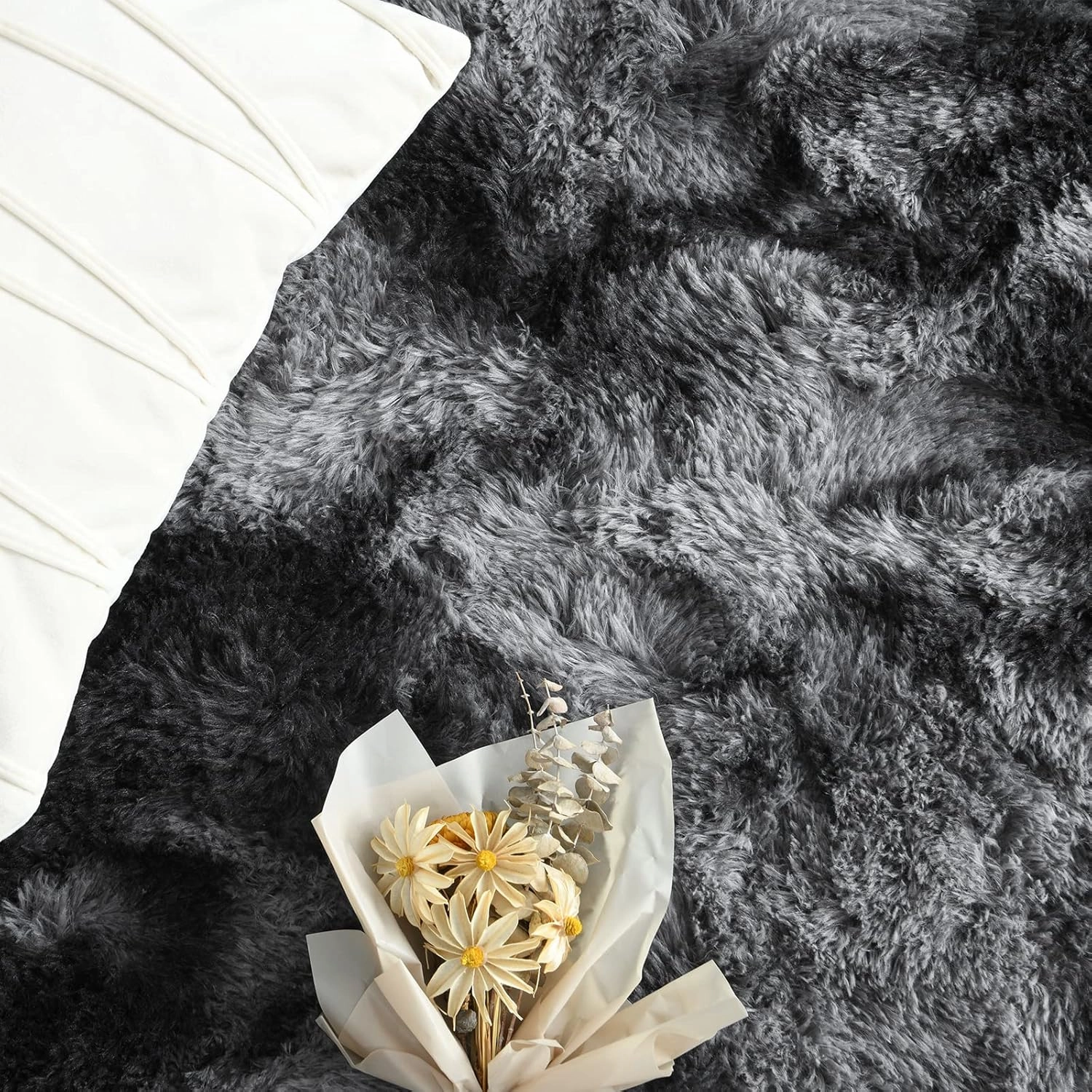 FlyDOIT Large Area Rugs for Living Room, 4x6 Feet Tie-Dyed Dark Grey Shaggy Rug Fluffy Throw Carpets, Ultra Soft Plush Modern Indoor Fuzzy Rugs for Bedroom Girls Kids Nursery Room Dorm Home Decor
