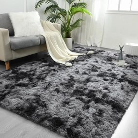 FlyDOIT Large Area Rugs for Living Room, 4x6 Feet Tie-Dyed Dark Grey Shaggy Rug Fluffy Throw Carpets, Ultra Soft Plush Modern Indoor Fuzzy Rugs for Bedroom Girls Kids Nursery Room Dorm Home Decor