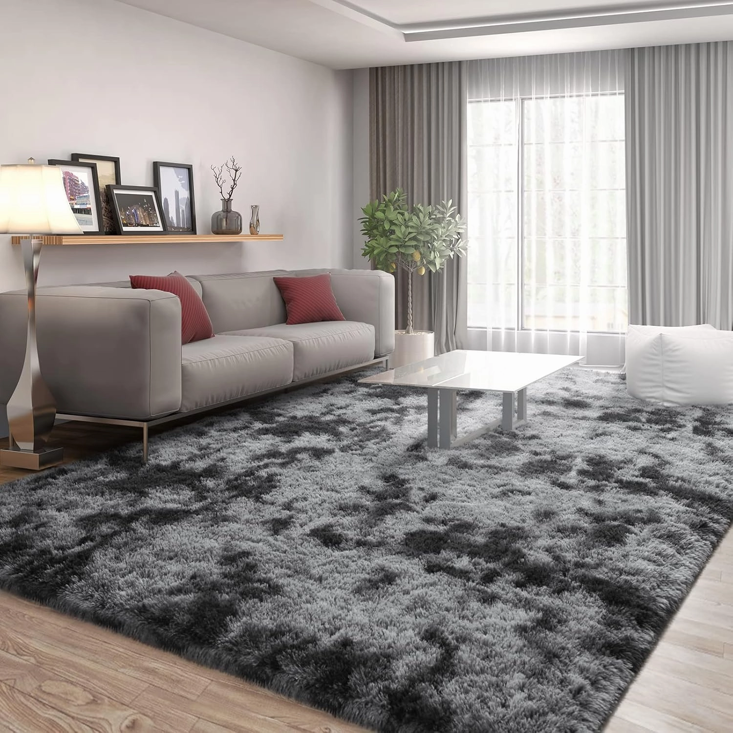 FlyDOIT Large Area Rugs for Living Room, 4x6 Feet Tie-Dyed Dark Grey Shaggy Rug Fluffy Throw Carpets, Ultra Soft Plush Modern Indoor Fuzzy Rugs for Bedroom Girls Kids Nursery Room Dorm Home Decor