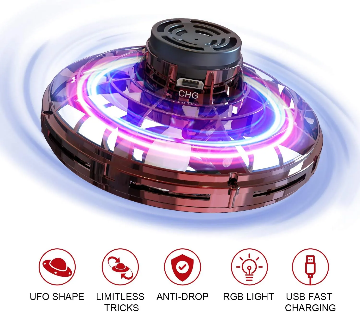 FLYNOVA Drone Toys,Mini UFO Spinner with Lights,360° Flip Interactive Flying Ball for Autism Stress Relief,Thanksgiving Christmas Gifts for Kids & Friends,Cool Game for Birthday Party Team Play