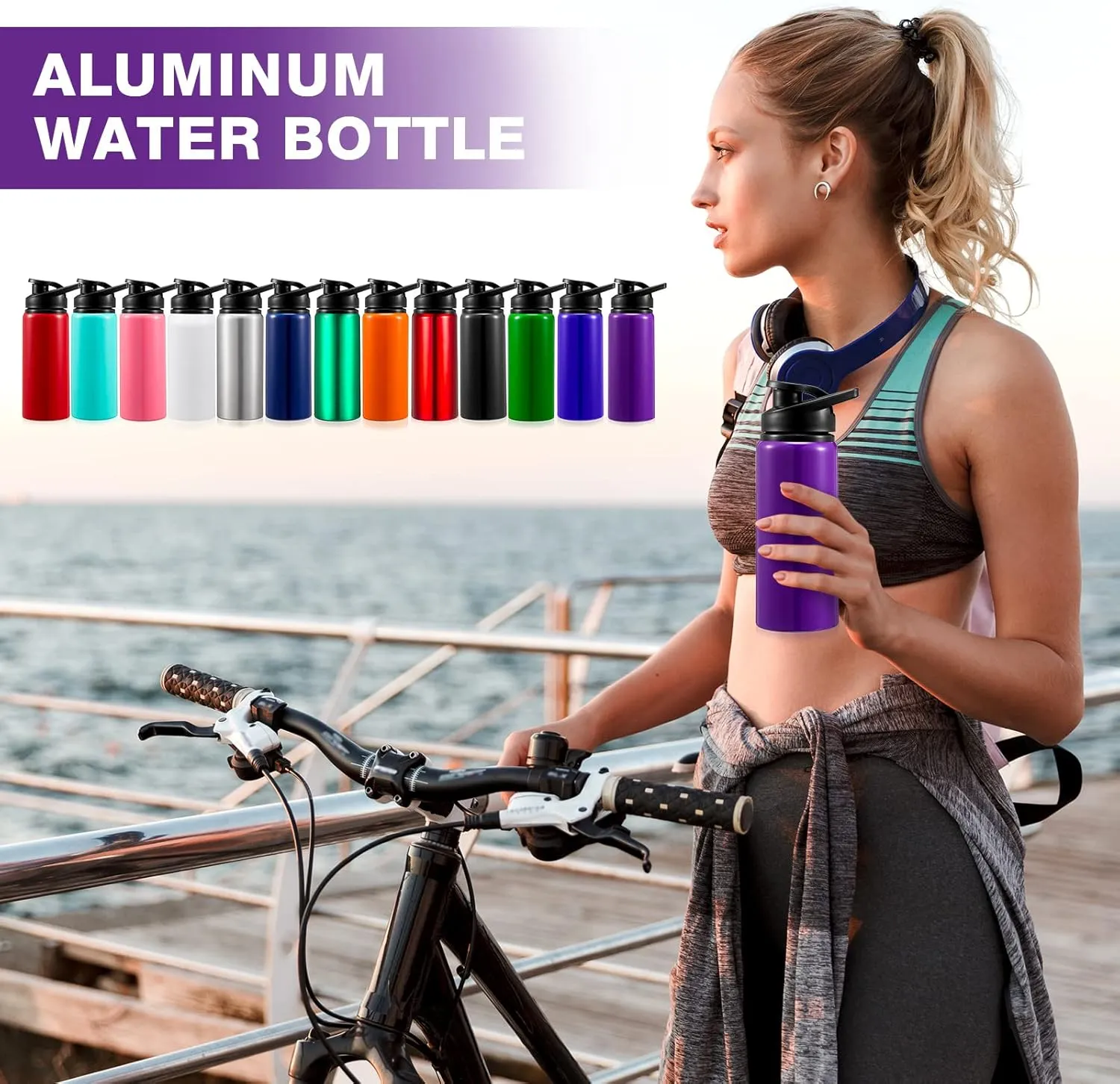 Foaincore 24 Pcs Water Bottles Bulk Aluminum 17 oz Metal Sports Gym Hiking Reusable Bottles Gift for Kids Christian Charity Donation Supplies Samaritan's Purse Operation Christmas