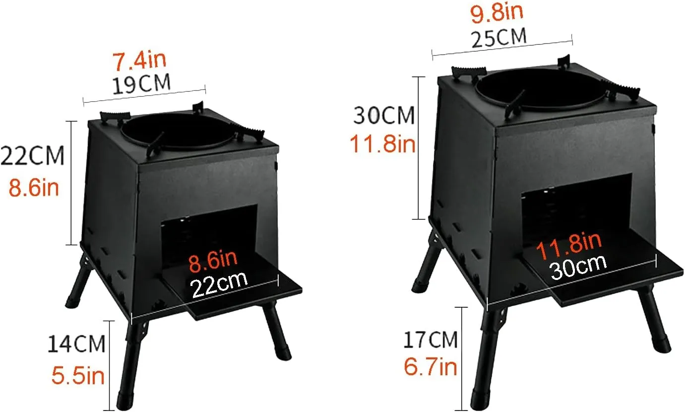 Foldable Wood Stove, Portable Wood Burning Camping Stove, Small Hot Tent Stove, for Emergency Preparedness Outdoor Cooking and Heating, with Free Carrying Bag ( Color : C , Battery *1 : 22CM )