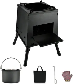 Foldable Wood Stove, Portable Wood Burning Camping Stove, Small Hot Tent Stove, for Emergency Preparedness Outdoor Cooking and Heating, with Free Carrying Bag ( Color : C , Battery *1 : 22CM )