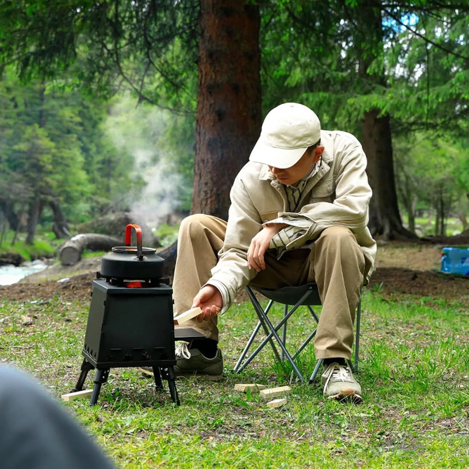 Foldable Wood Stove, Portable Wood Burning Camping Stove, Small Hot Tent Stove, for Emergency Preparedness Outdoor Cooking and Heating, with Free Carrying Bag ( Color : C , Battery *1 : 22CM )