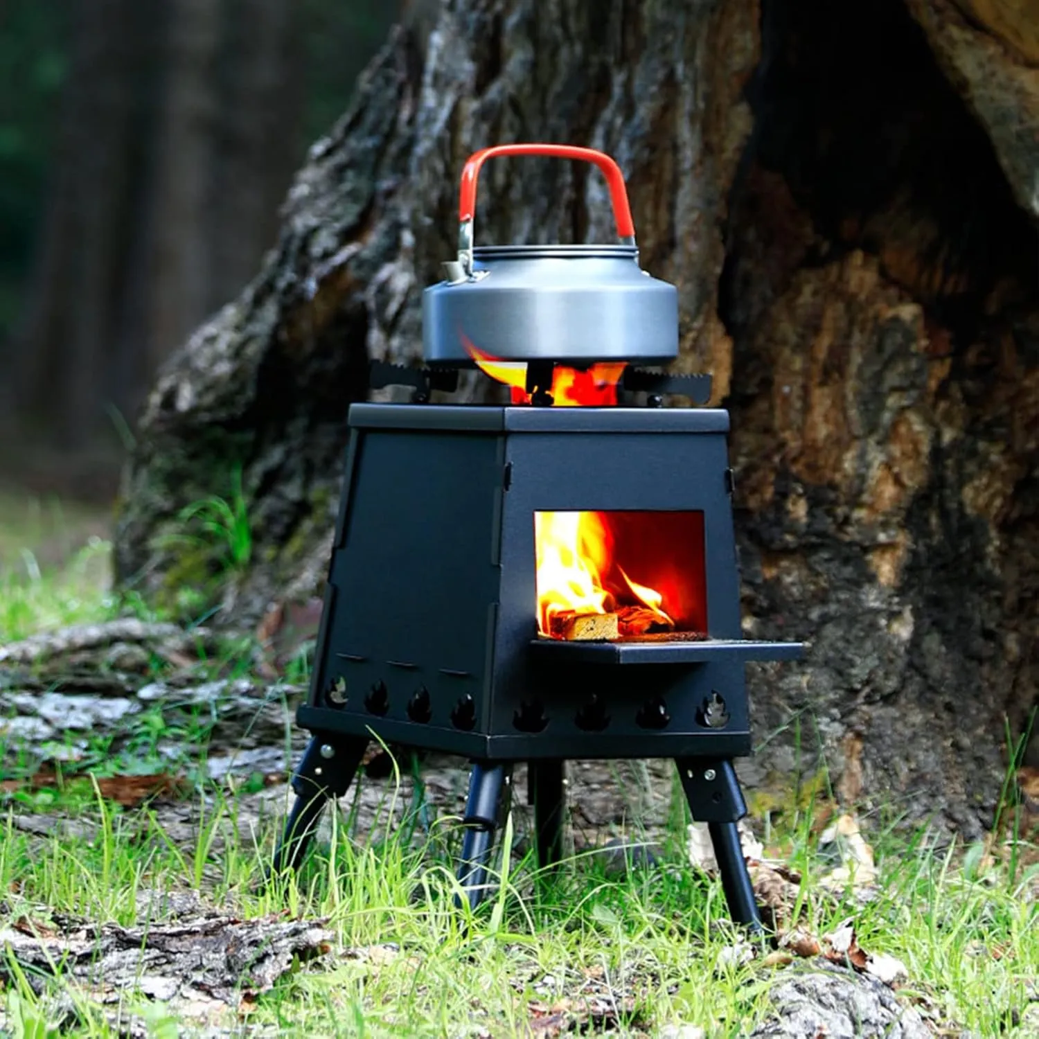 Foldable Wood Stove, Portable Wood Burning Camping Stove, Small Hot Tent Stove, for Emergency Preparedness Outdoor Cooking and Heating, with Free Carrying Bag ( Color : C , Battery *1 : 22CM )