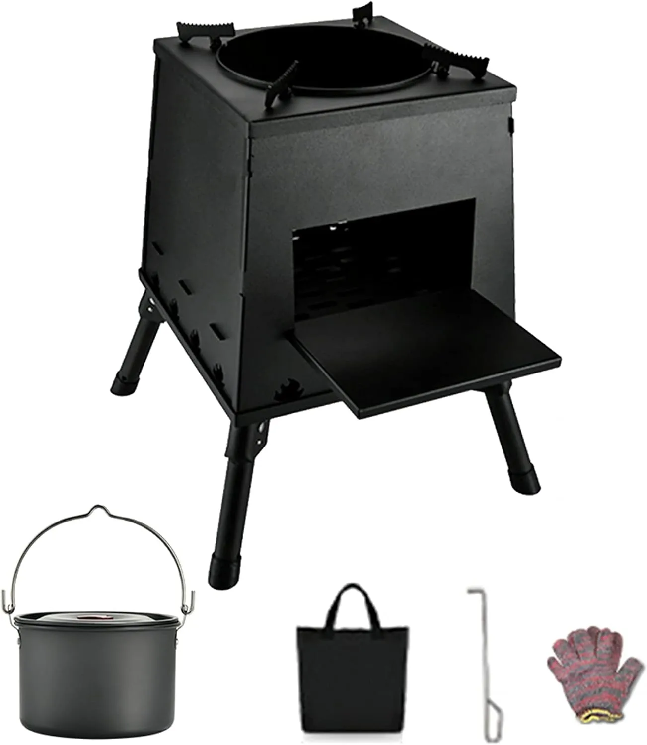 Foldable Wood Stove, Portable Wood Burning Camping Stove, Small Hot Tent Stove, for Emergency Preparedness Outdoor Cooking and Heating, with Free Carrying Bag ( Color : C , Battery *1 : 22CM )